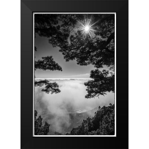 Canary Islands-El Hierro Island-Mirador de las Playas-elevated view of the east coast with fog Black Modern Wood Framed Art Print by Bibikow, Walter