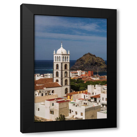 Canary Islands-Tenerife Island-Garachico-elevated town view with the Iglesia de Santa Ana church Black Modern Wood Framed Art Print with Double Matting by Bibikow, Walter