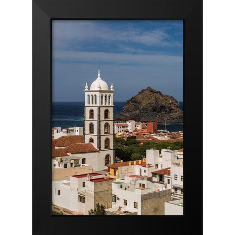 Canary Islands-Tenerife Island-Garachico-elevated town view with the Iglesia de Santa Ana church Black Modern Wood Framed Art Print by Bibikow, Walter