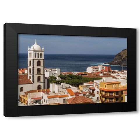 Canary Islands-Tenerife Island-Garachico-elevated town view with the Iglesia de Santa Ana church Black Modern Wood Framed Art Print with Double Matting by Bibikow, Walter