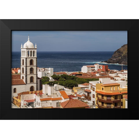 Canary Islands-Tenerife Island-Garachico-elevated town view with the Iglesia de Santa Ana church Black Modern Wood Framed Art Print by Bibikow, Walter