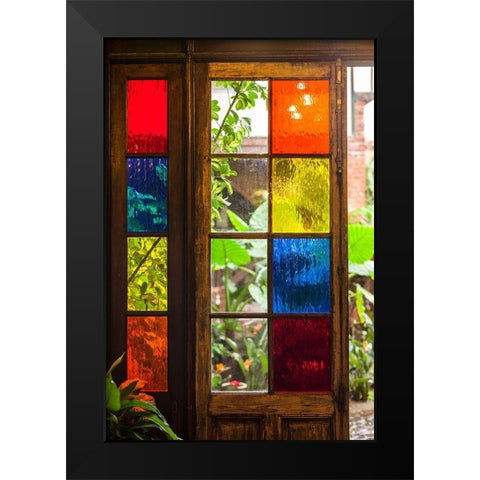 Canary Islands-Tenerife Island-La Orotava-traditional Canarian house with stained glass windows Black Modern Wood Framed Art Print by Bibikow, Walter