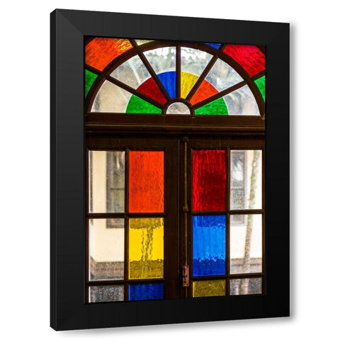 Canary Islands-Tenerife Island-La Orotava-traditional Canarian house with stained glass windows Black Modern Wood Framed Art Print by Bibikow, Walter