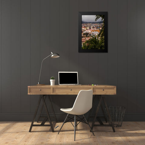Canary Islands-Tenerife Island-San Cristobal de La Laguna-elevated view of the historical center Black Modern Wood Framed Art Print by Bibikow, Walter