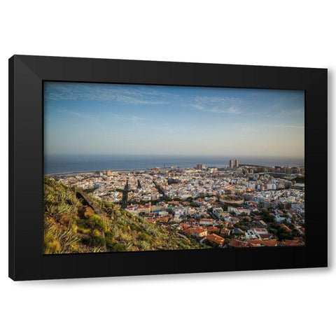 Canary Islands-Tenerife Island-Santa Cruz de Tenerife-elevated view of city and port-late afternoon Black Modern Wood Framed Art Print with Double Matting by Bibikow, Walter