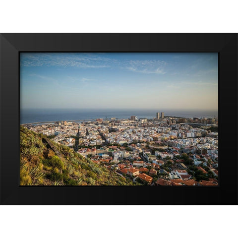 Canary Islands-Tenerife Island-Santa Cruz de Tenerife-elevated view of city and port-late afternoon Black Modern Wood Framed Art Print by Bibikow, Walter