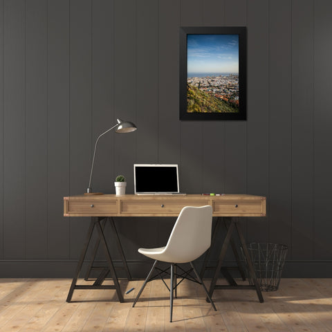 Canary Islands-Tenerife Island-Santa Cruz de Tenerife-elevated view of city and port-late afternoon Black Modern Wood Framed Art Print by Bibikow, Walter
