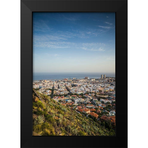 Canary Islands-Tenerife Island-Santa Cruz de Tenerife-elevated view of city and port-late afternoon Black Modern Wood Framed Art Print by Bibikow, Walter