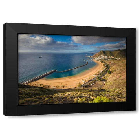 Canary Islands-Tenerife Island-San Andres-elevated view of beach town Black Modern Wood Framed Art Print with Double Matting by Bibikow, Walter
