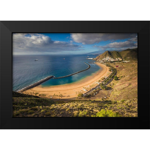 Canary Islands-Tenerife Island-San Andres-elevated view of beach town Black Modern Wood Framed Art Print by Bibikow, Walter