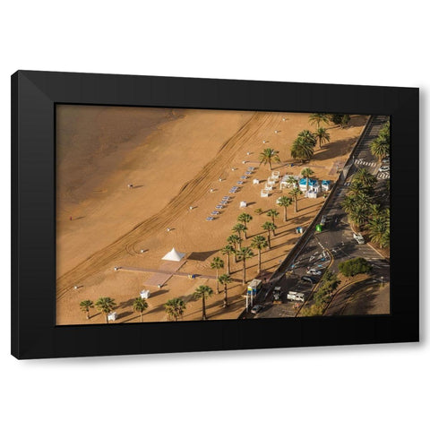 Canary Islands-Tenerife Island-San Andres-elevated view of San Andres Beach Black Modern Wood Framed Art Print by Bibikow, Walter