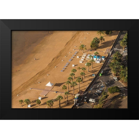 Canary Islands-Tenerife Island-San Andres-elevated view of San Andres Beach Black Modern Wood Framed Art Print by Bibikow, Walter