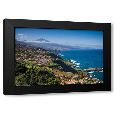 Canary Islands-Tenerife Island-El Sauzal-elevated view of the west coast and El Teide Mountain Black Modern Wood Framed Art Print by Bibikow, Walter