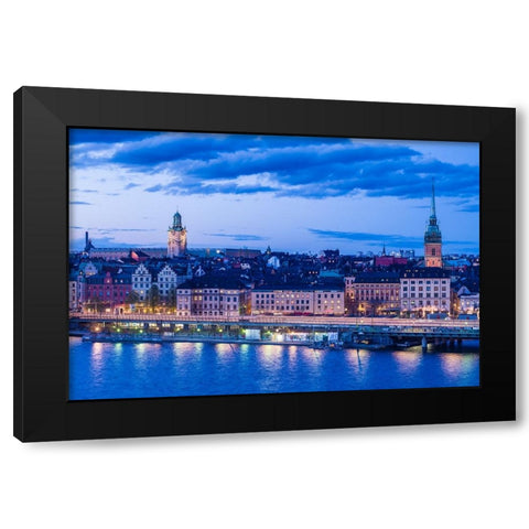 Sweden-Stockholm-Gamla Stan-Old Town-high angle view-dusk Black Modern Wood Framed Art Print by Bibikow, Walter