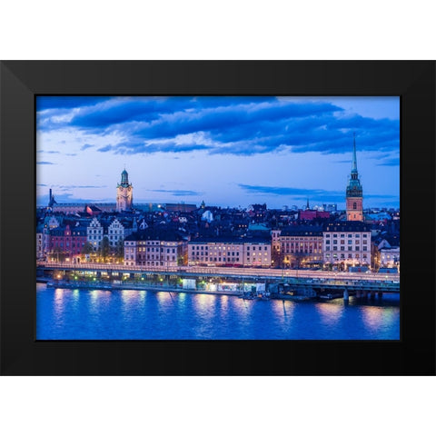Sweden-Stockholm-Gamla Stan-Old Town-high angle view-dusk Black Modern Wood Framed Art Print by Bibikow, Walter