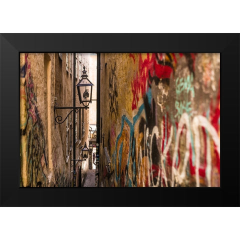Sweden-Stockholm-Gamla Stan-Old Town-Marten Trotzigs Grand-narrowest street in Stockholm Black Modern Wood Framed Art Print by Bibikow, Walter