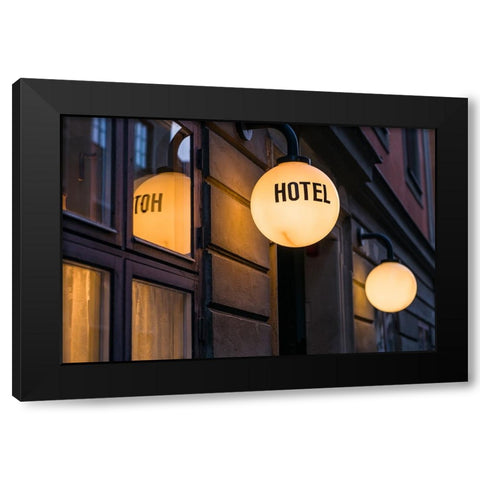 Sweden-Stockholm-Gamla Stan-Old Town-hotel sign Black Modern Wood Framed Art Print by Bibikow, Walter