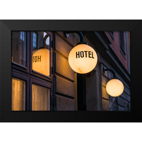 Sweden-Stockholm-Gamla Stan-Old Town-hotel sign Black Modern Wood Framed Art Print by Bibikow, Walter