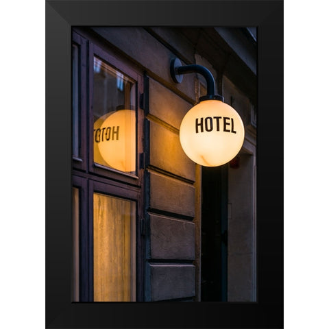 Sweden-Stockholm-Gamla Stan-Old Town-hotel sign Black Modern Wood Framed Art Print by Bibikow, Walter