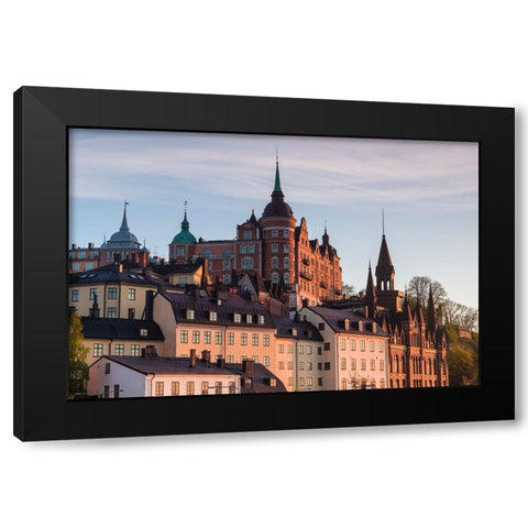Sweden-Stockholm-view towards Sodermalm neighborhood-sunset Black Modern Wood Framed Art Print by Bibikow, Walter