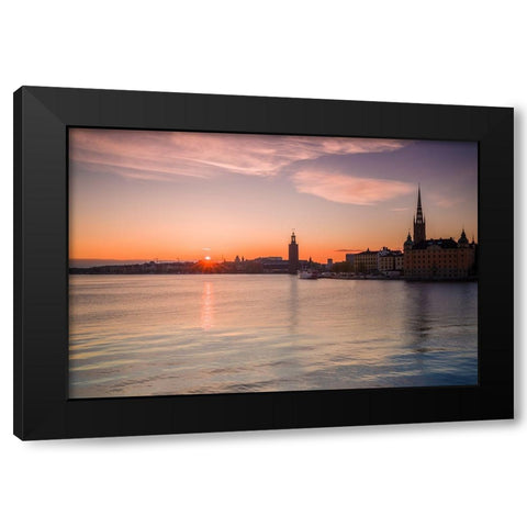 Sweden-Stockholm-Stockholm City Hall and Riddarholmen church-sunset Black Modern Wood Framed Art Print by Bibikow, Walter