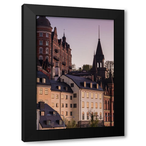 Sweden-Stockholm-view towards Sodermalm neighborhood-sunset Black Modern Wood Framed Art Print by Bibikow, Walter