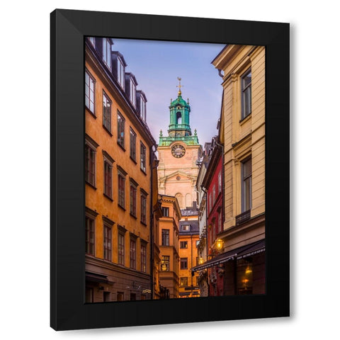 Sweden-Stockholm-Gamla Stan-Old Town-Storkyrkan Cathedral-dusk Black Modern Wood Framed Art Print with Double Matting by Bibikow, Walter