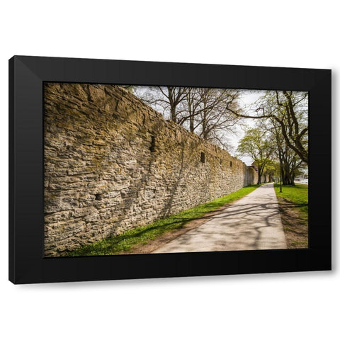 Sweden-Gotland Island-Visby-12th century city wall-most complete medieval city wall in Europe Black Modern Wood Framed Art Print by Bibikow, Walter