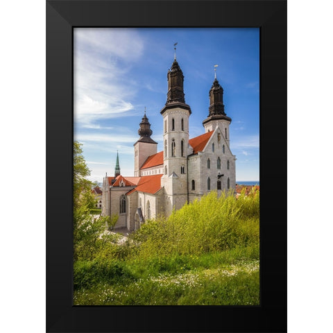 Sweden-Gotland Island-Visby-Visby Cathedral-12th century-exterior Black Modern Wood Framed Art Print by Bibikow, Walter