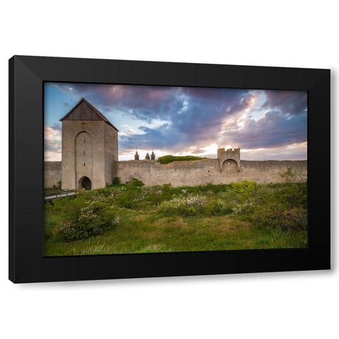 Sweden-Gotland Island-Visby-12th century city wall-most complete medieval city wall in Europe-Oster Black Modern Wood Framed Art Print with Double Matting by Bibikow, Walter