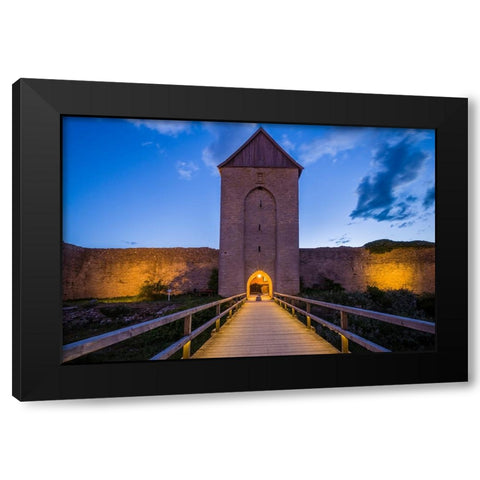 Sweden-Gotland Island-Visby-12th century city wall-most complete medieval city wall in Europe-Oster Black Modern Wood Framed Art Print by Bibikow, Walter