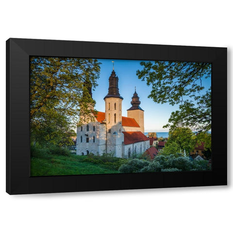 Sweden-Gotland Island-Visby-Visby Cathedral-12th century-exterior Black Modern Wood Framed Art Print by Bibikow, Walter