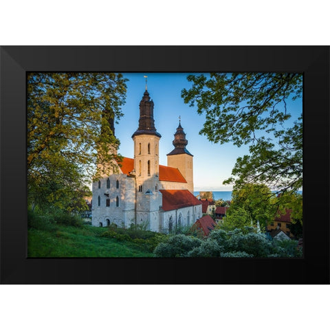 Sweden-Gotland Island-Visby-Visby Cathedral-12th century-exterior Black Modern Wood Framed Art Print by Bibikow, Walter