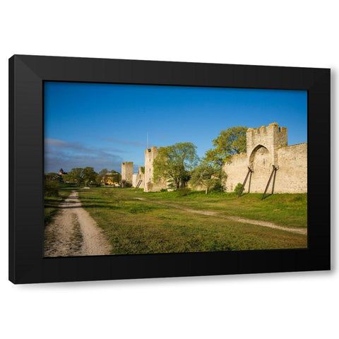 Sweden-Gotland Island-Visby-12th century city wall-most complete medieval city wall in Europe Black Modern Wood Framed Art Print with Double Matting by Bibikow, Walter