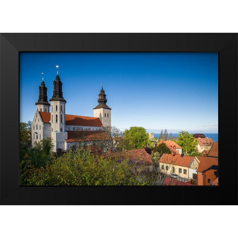 Sweden-Gotland Island-Visby-Visby Cathedral-12th century-exterior Black Modern Wood Framed Art Print by Bibikow, Walter