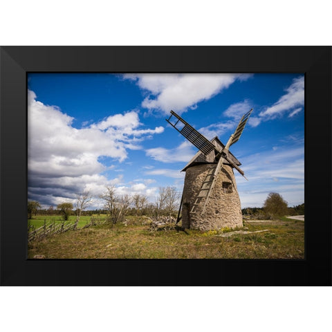 Sweden-Gotland Island-Botvatte-old windmill Black Modern Wood Framed Art Print by Bibikow, Walter