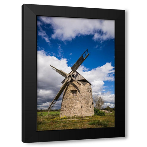 Sweden-Gotland Island-Botvatte-old windmill Black Modern Wood Framed Art Print by Bibikow, Walter