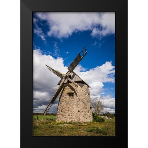 Sweden-Gotland Island-Botvatte-old windmill Black Modern Wood Framed Art Print by Bibikow, Walter