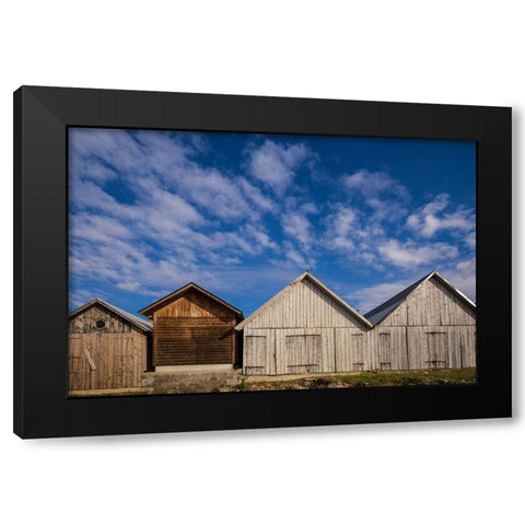 Sweden-Gotland Island-Djupvik-fishing shacks Black Modern Wood Framed Art Print by Bibikow, Walter
