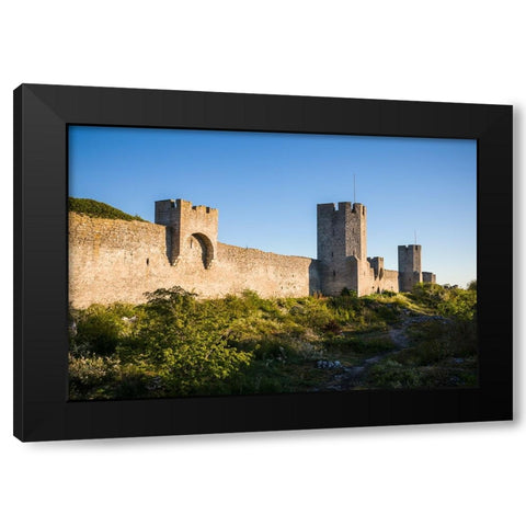 Sweden-Gotland Island-Visby-12th century city wall-most complete medieval city wall in Europe Black Modern Wood Framed Art Print by Bibikow, Walter
