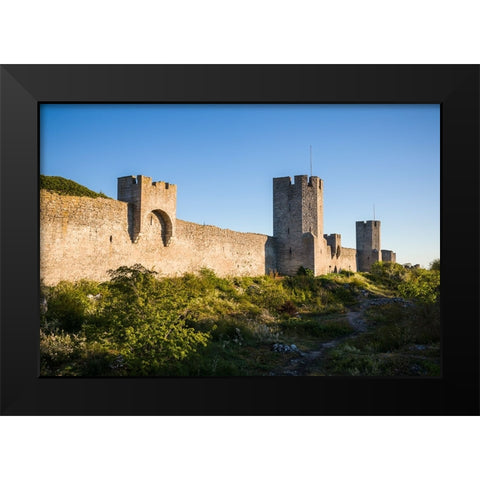 Sweden-Gotland Island-Visby-12th century city wall-most complete medieval city wall in Europe Black Modern Wood Framed Art Print by Bibikow, Walter