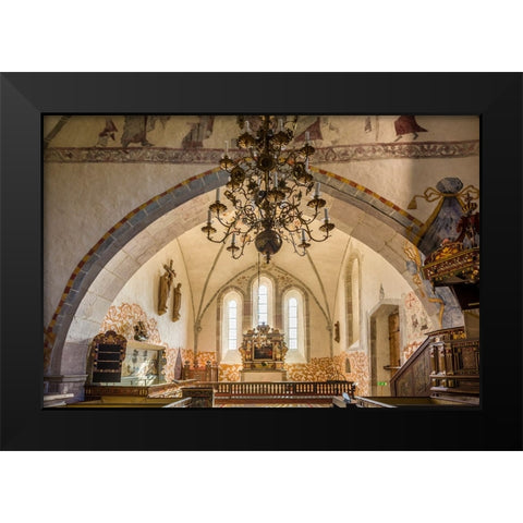 Sweden-Gotland Island-Bro-Bro church-interior Black Modern Wood Framed Art Print by Bibikow, Walter