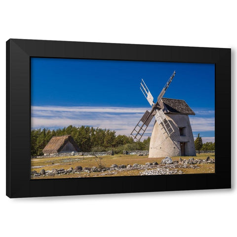 Sweden-Faro Island-Eroskogs-old windmill Black Modern Wood Framed Art Print with Double Matting by Bibikow, Walter