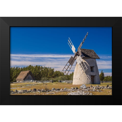 Sweden-Faro Island-Eroskogs-old windmill Black Modern Wood Framed Art Print by Bibikow, Walter