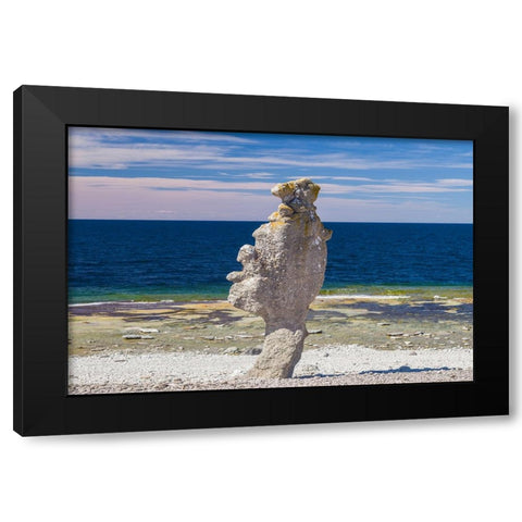 Sweden-Faro Island-Langhammars Area-Langhammar coastal limestone rauk rock Black Modern Wood Framed Art Print by Bibikow, Walter