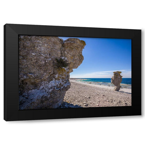 Sweden-Faro Island-Langhammars Area-Langhammar coastal limestone rauk rock Black Modern Wood Framed Art Print by Bibikow, Walter