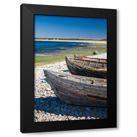 Sweden-Faro Island-Kursviken-coastal farmers fishing boats Black Modern Wood Framed Art Print with Double Matting by Bibikow, Walter