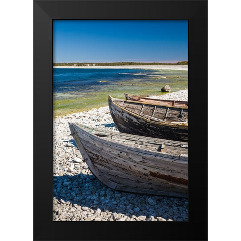 Sweden-Faro Island-Kursviken-coastal farmers fishing boats Black Modern Wood Framed Art Print by Bibikow, Walter