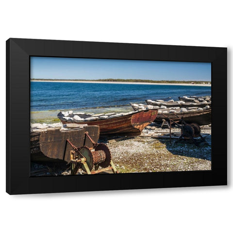 Sweden-Faro Island-Kursviken-coastal farmers fishing boats Black Modern Wood Framed Art Print by Bibikow, Walter
