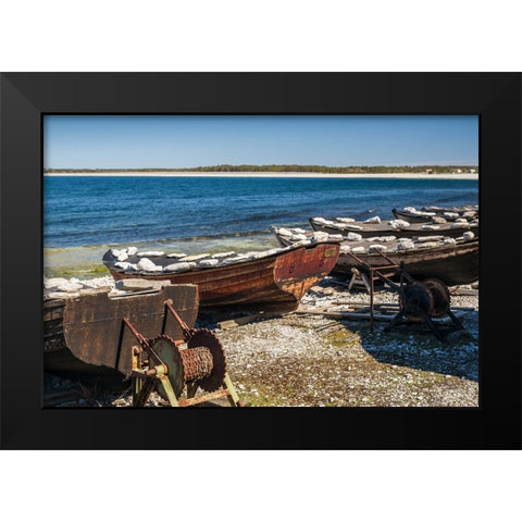 Sweden-Faro Island-Kursviken-coastal farmers fishing boats Black Modern Wood Framed Art Print by Bibikow, Walter